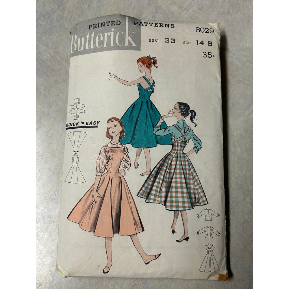 Vintage 1950's Butterick Pattern #8029 Rockabilly Swing Dress Teen Size‎ 14 HTF